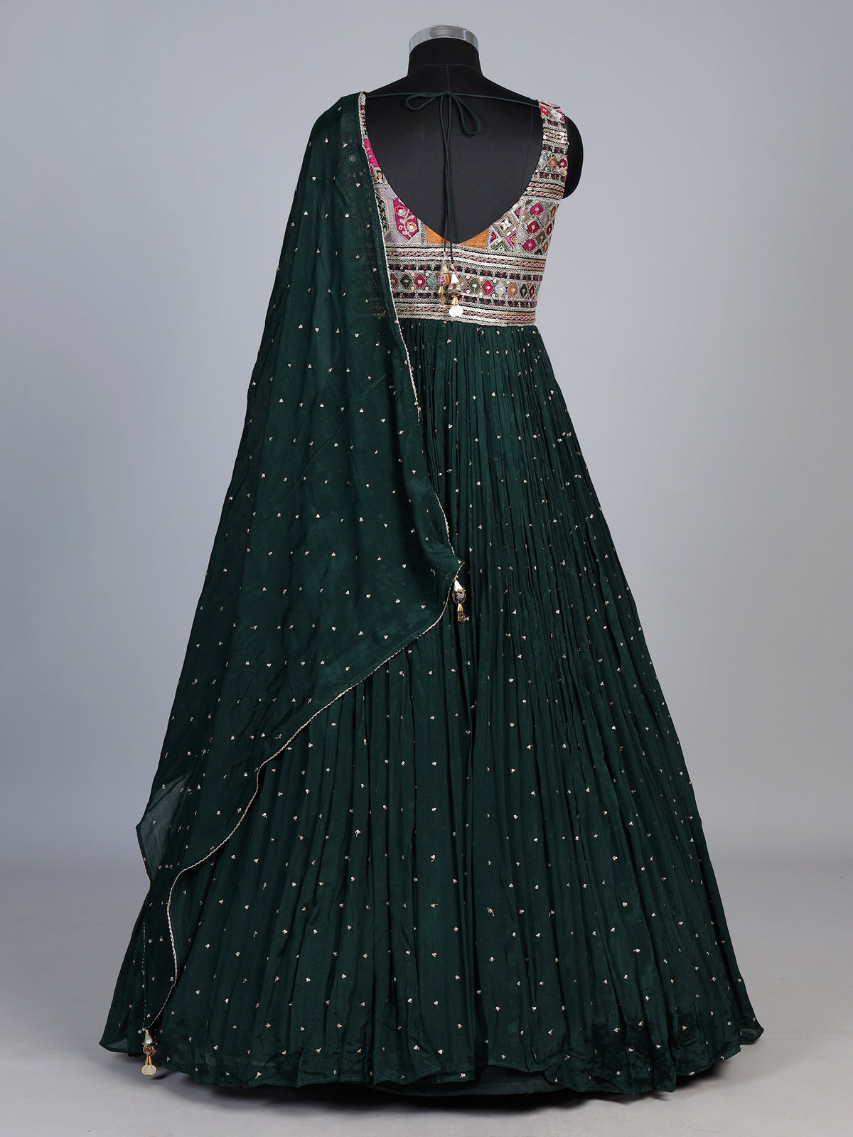 Bottle green embroidered and sequins georgette anarkali suit