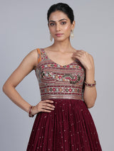 Maroon embroidered and sequins georgette anarkali suit