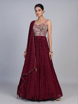 Maroon embroidered and sequins georgette anarkali suit