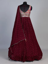 Maroon embroidered and sequins georgette anarkali suit