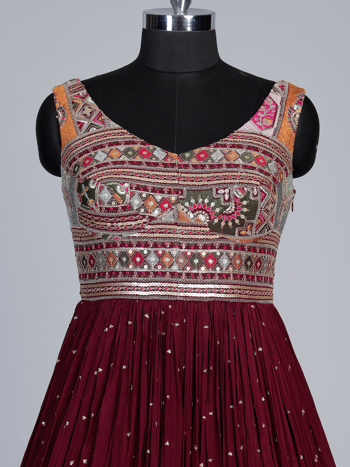 Maroon embroidered and sequins georgette anarkali suit