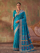 Blue zari woven women saree for festive celebration