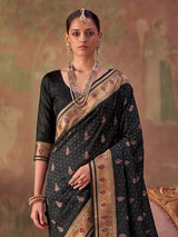Black zari woven women saree with unstitched blouse