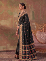 Black zari woven women saree with unstitched blouse