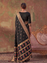 Black zari woven women saree with unstitched blouse
