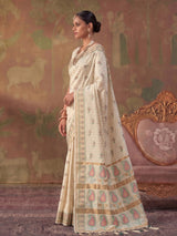 Off white zari woven women saree with unstitched blouse
