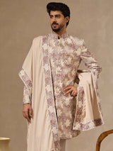 Fawn art silk mens embroidered Indo western