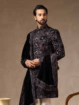 Deep wine velvet silk mens Indo western