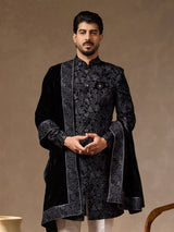 Midnight blue velvet silk mens Indo western