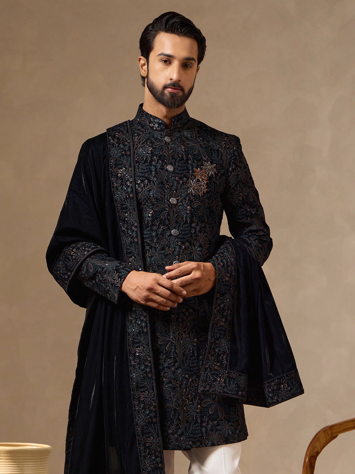 Deep rama green silk mens Indo western
