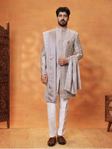 Grey silk mens aabla embroidered Indo western