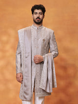 Grey silk mens aabla embroidered Indo western