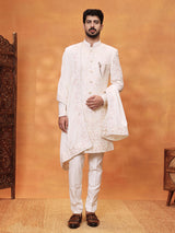 Off white silk mens floral Indo western