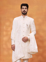 Off white silk mens floral Indo western