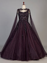 Wine womens designer choker cape gown