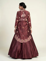 Maroon womens designer jacket lehenga suit