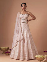 Baby pink womens brocade corset lehenga