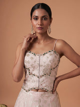 Baby pink womens brocade corset lehenga