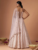 Baby pink womens brocade corset lehenga