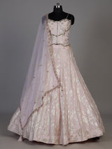 Baby pink womens brocade corset lehenga