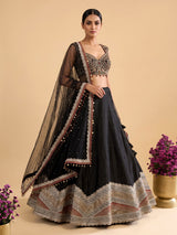 Black womens zardosi paisley lehenga choli