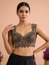 Black womens zardosi paisley lehenga choli