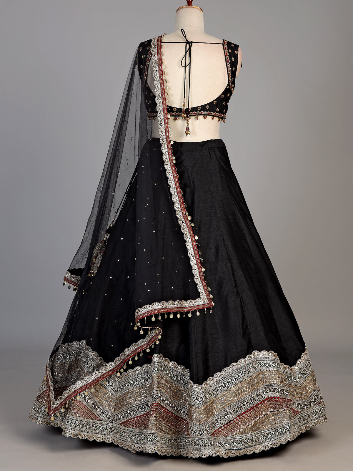 Black womens zardosi paisley lehenga choli