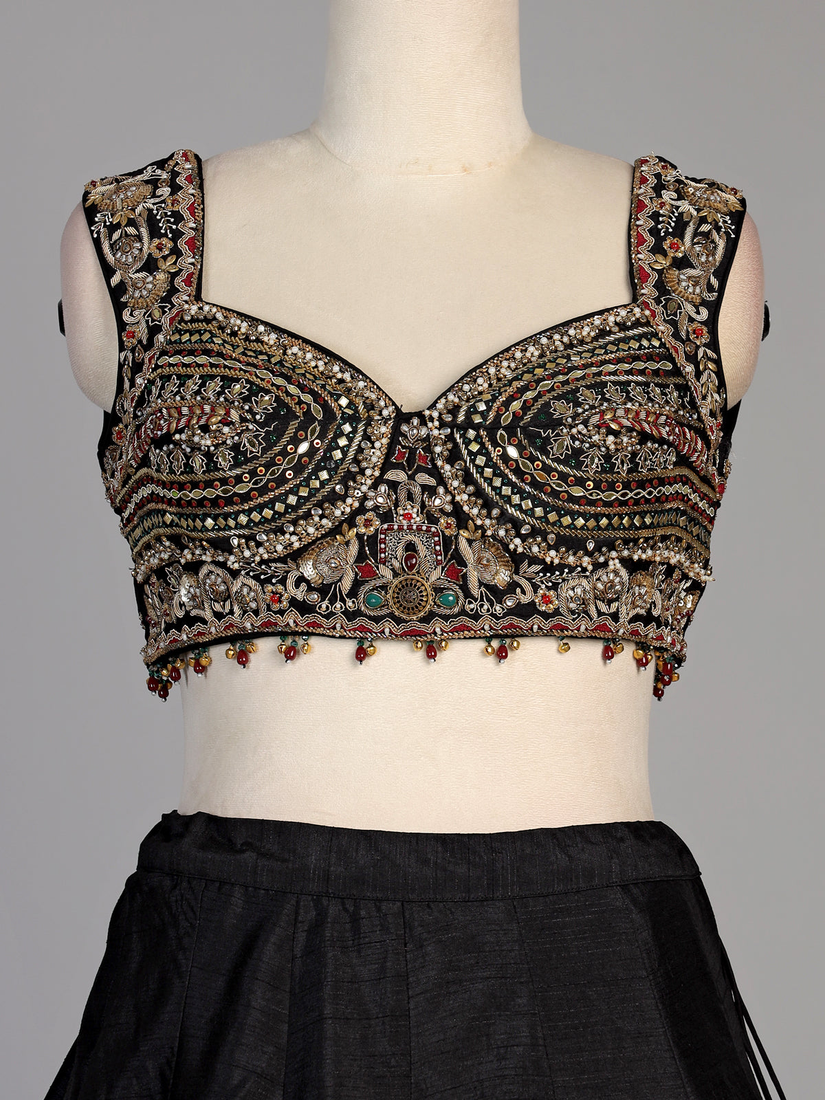 Black womens zardosi paisley lehenga choli