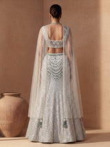 Off white womens silver sequin lehenga