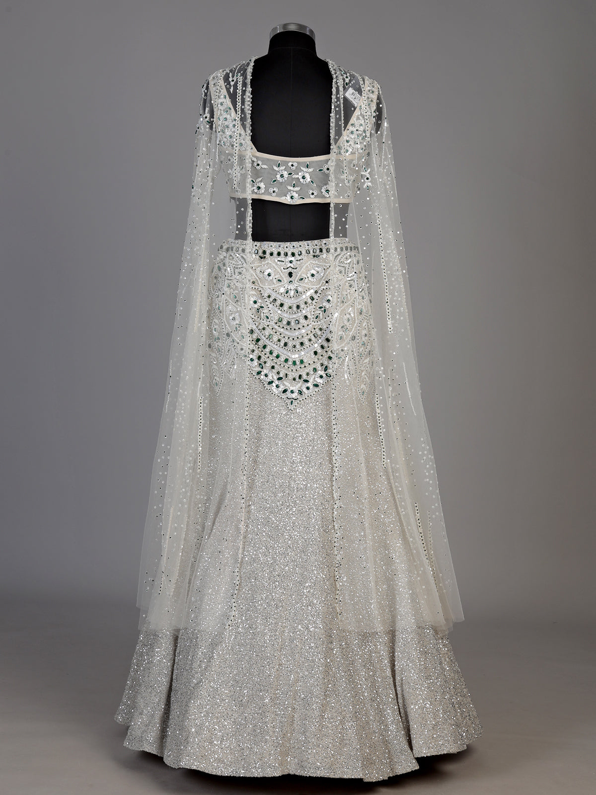Off white womens silver sequin lehenga
