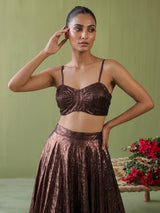 Brown womens metallic couture lehenga choli