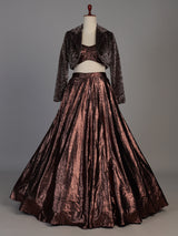 Brown womens metallic couture lehenga choli