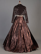 Brown womens metallic couture lehenga choli