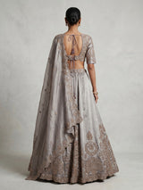 Lilac purple womens embellished tissue lehenga choli