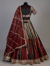 Maroon womens zardosi tissue lehenga choli