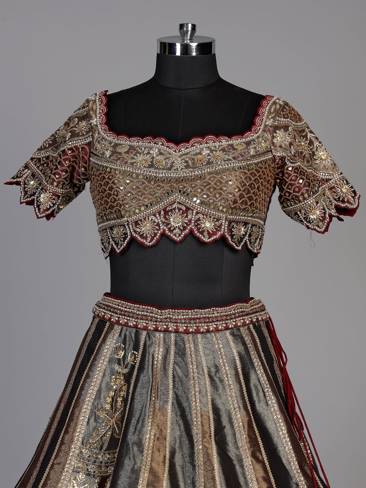 Maroon womens zardosi tissue lehenga choli