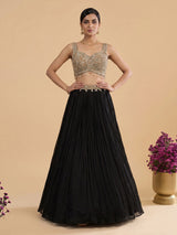 Black womens elegant crushed lehenga choli