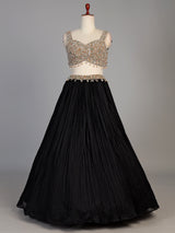 Black womens elegant crushed lehenga choli