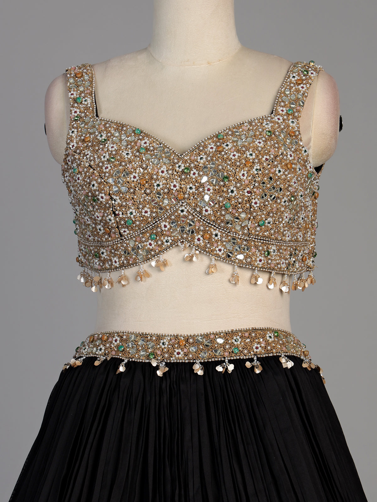 Black womens elegant crushed lehenga choli