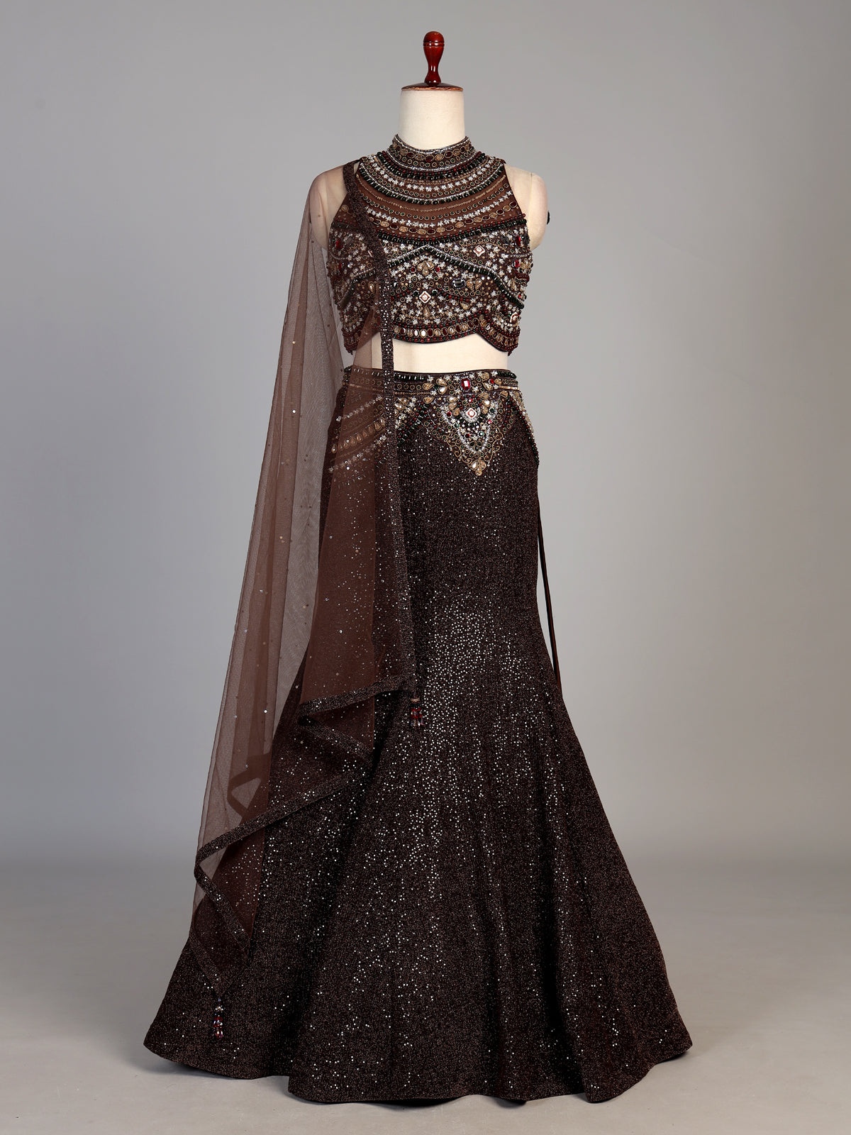 Brown womens designer shimmer lehenga choli