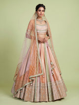Multi color womens zardosi tissue lehenga