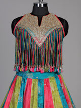 Multi color womens coin fringe lehenga choli