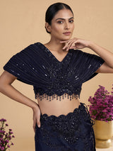 Navy blue womens pleated cape lehenga
