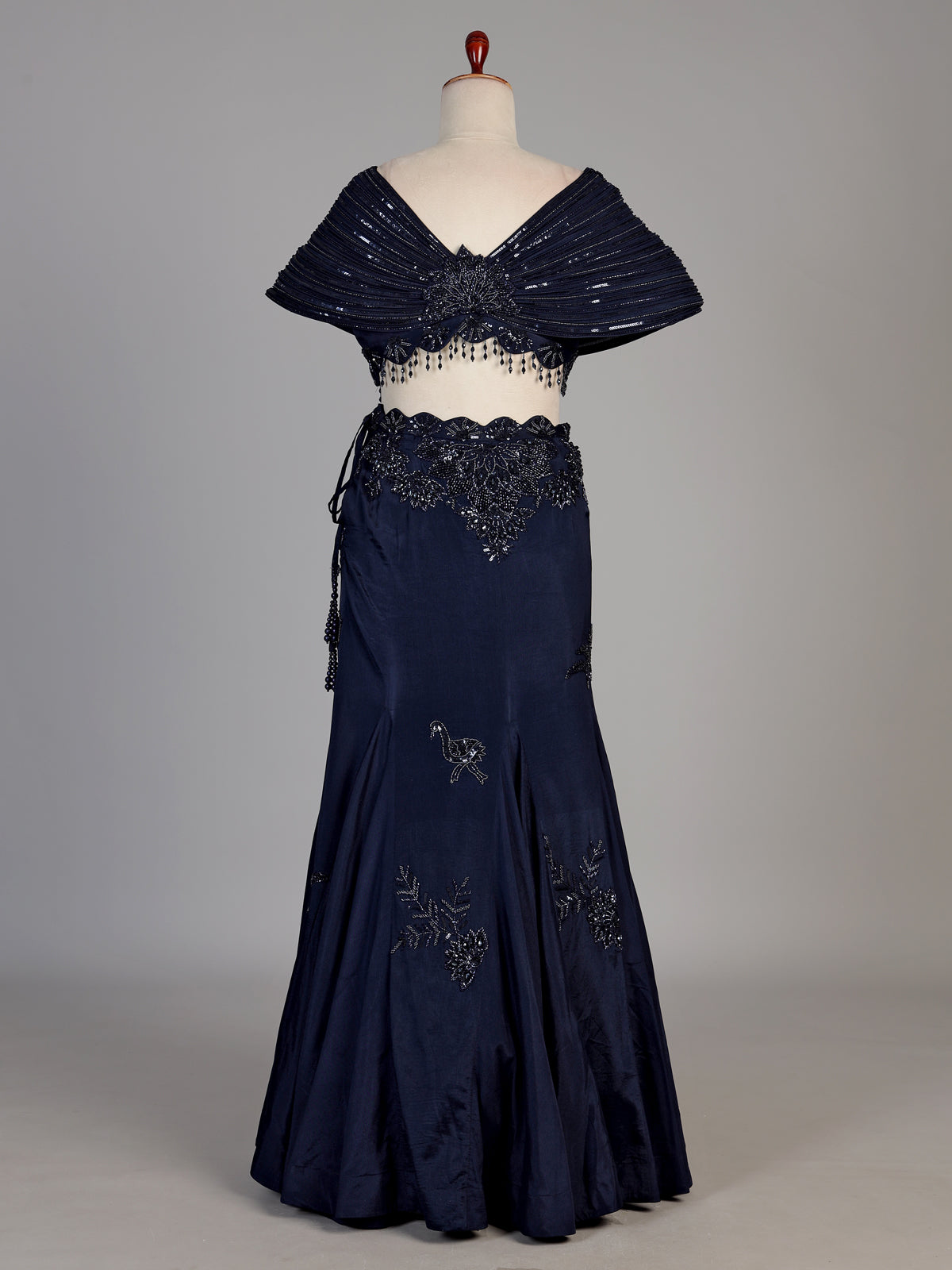 Navy blue womens pleated cape lehenga