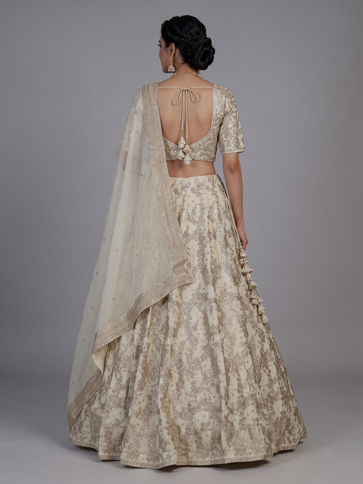Ivory womens dupion silk sequin lehenga