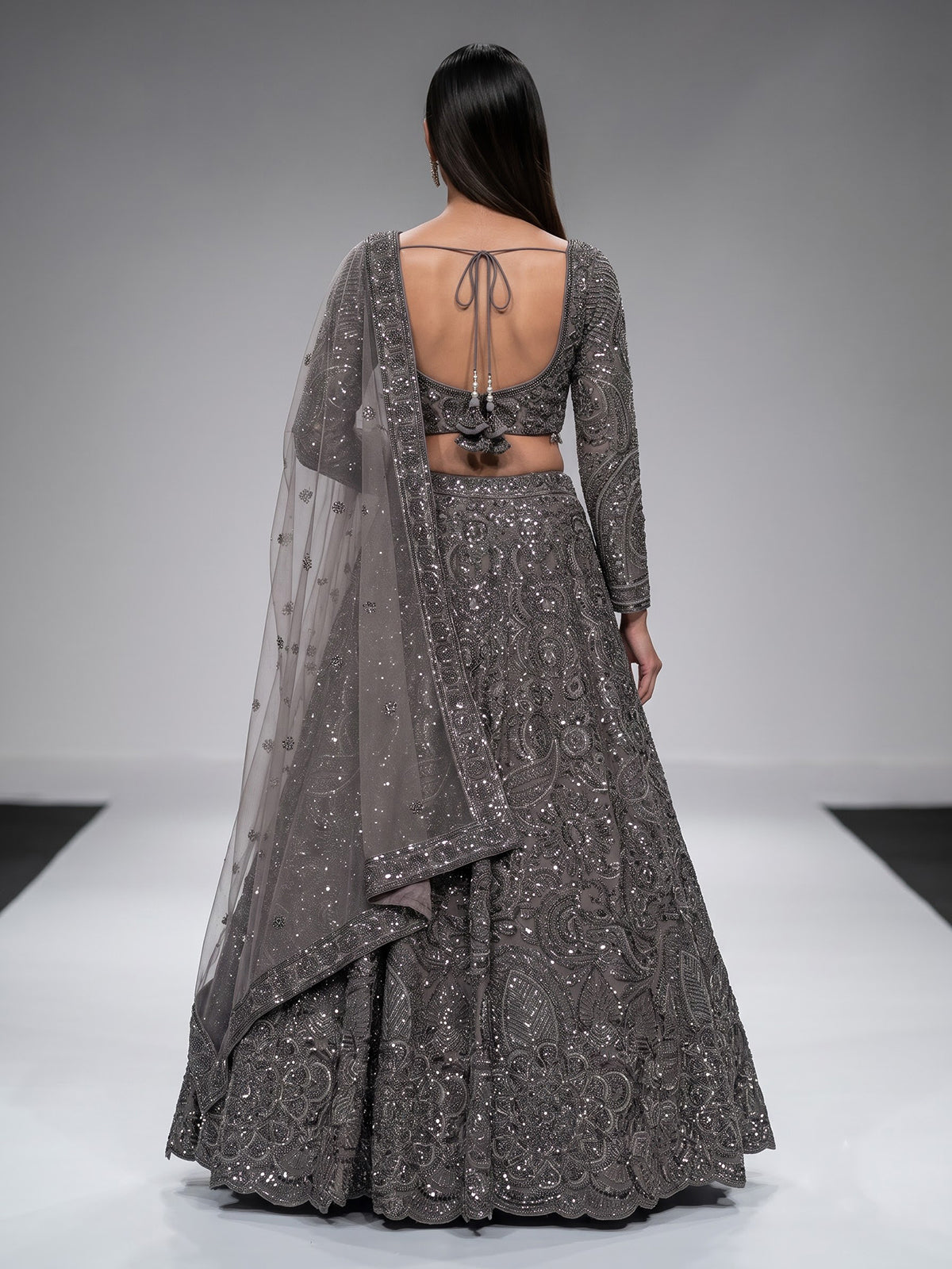 Deep grey womens crystal embellished lehenga