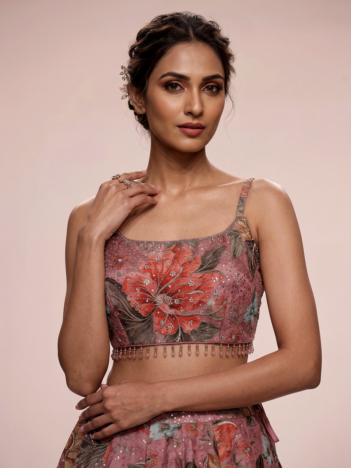 Onion pink womens floral printed lehenga