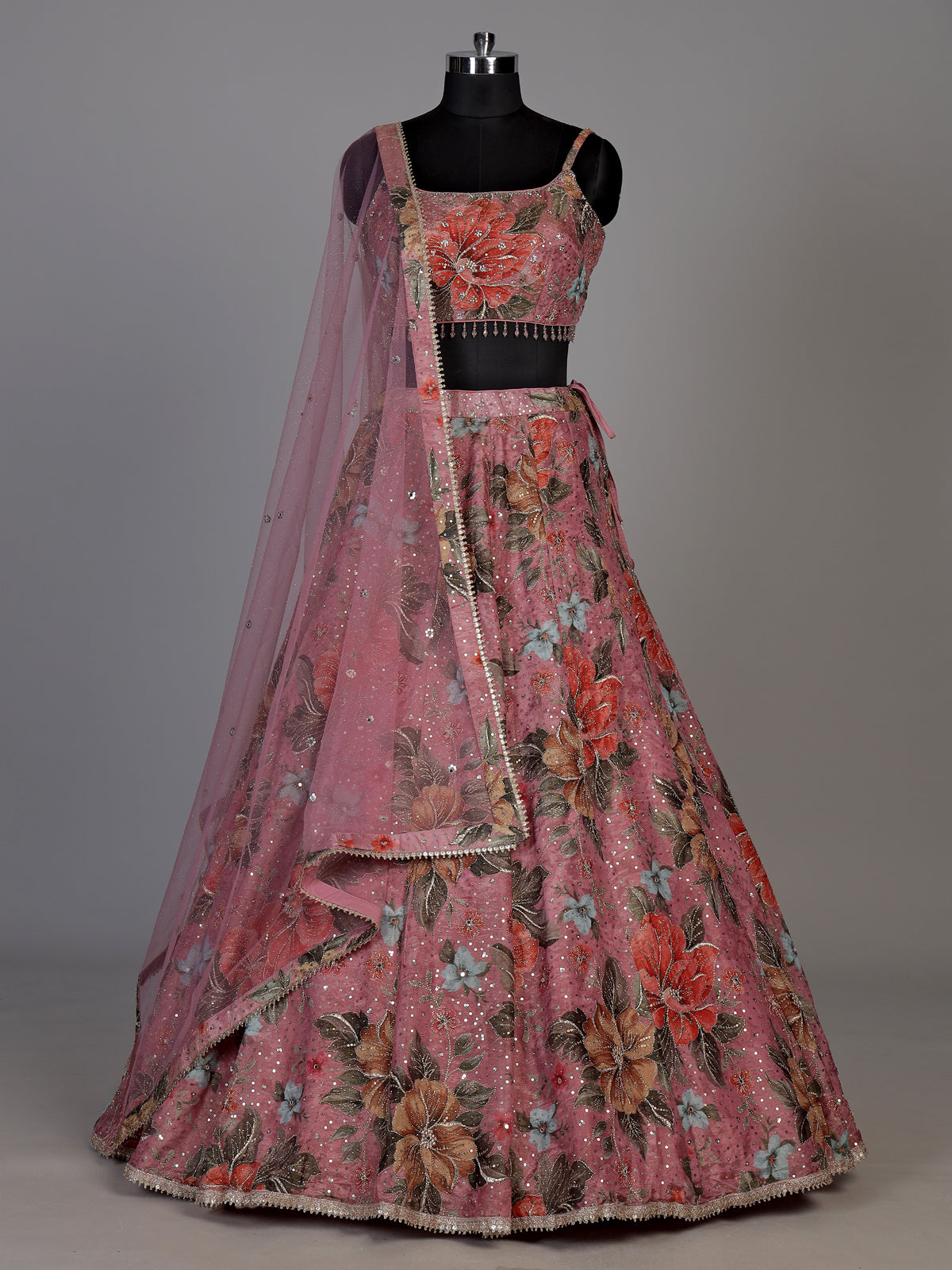 Onion pink womens floral printed lehenga
