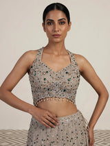 Beige womens emerald crystal lehenga choli