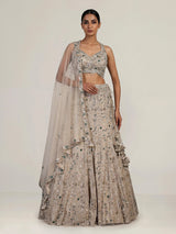 Beige womens emerald crystal lehenga choli